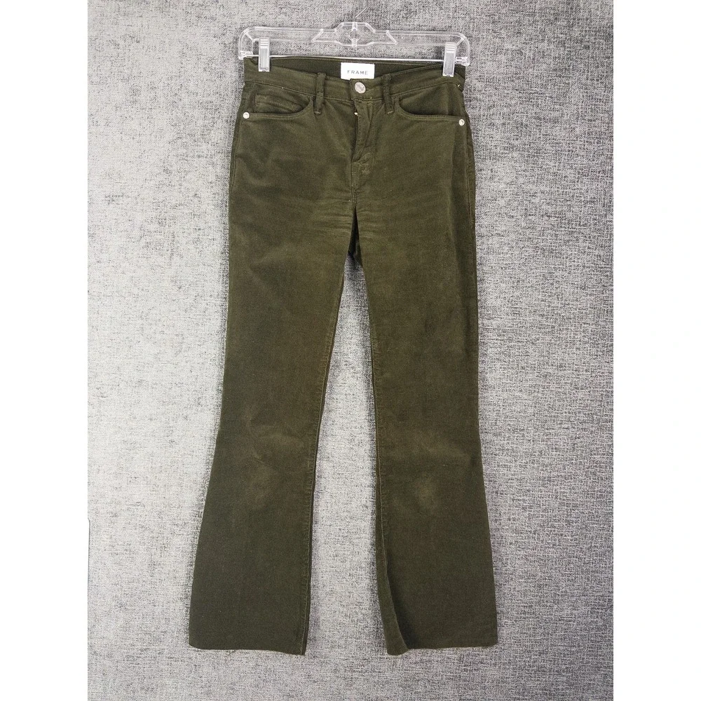 Frame‎ Le Crop Mini Boot Corduroy Jeans Womens 25 Green Solid Cut Off